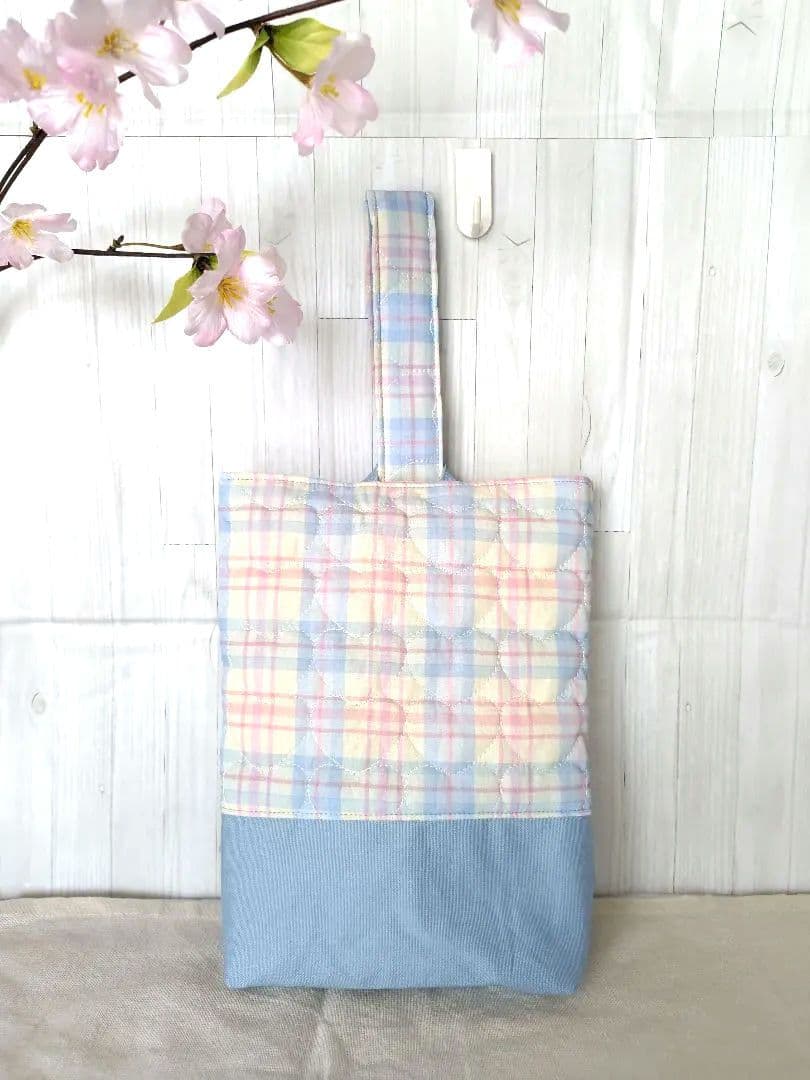 入園 入学 レッスンバッグ3点セット 【ブルー系ハート チェック】