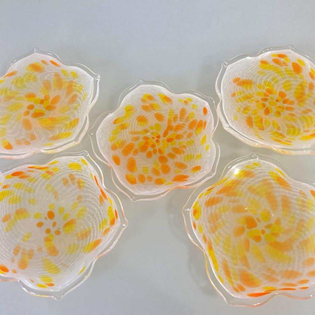 【美品】手作り　ガラスの小皿 5枚