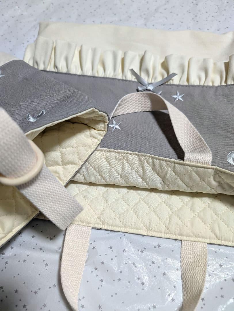 ムーン スター刺繍 レッスンバッグ 上履き入れ 体操服袋 ハンドメイド