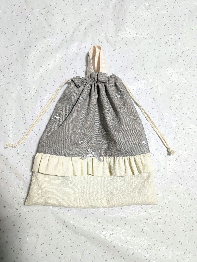 ムーン スター刺繍 レッスンバッグ 上履き入れ 体操服袋 ハンドメイド