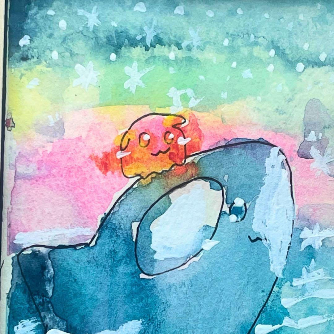 青い海を2人で旅をする/シャチとメンダコ 原画イラスト