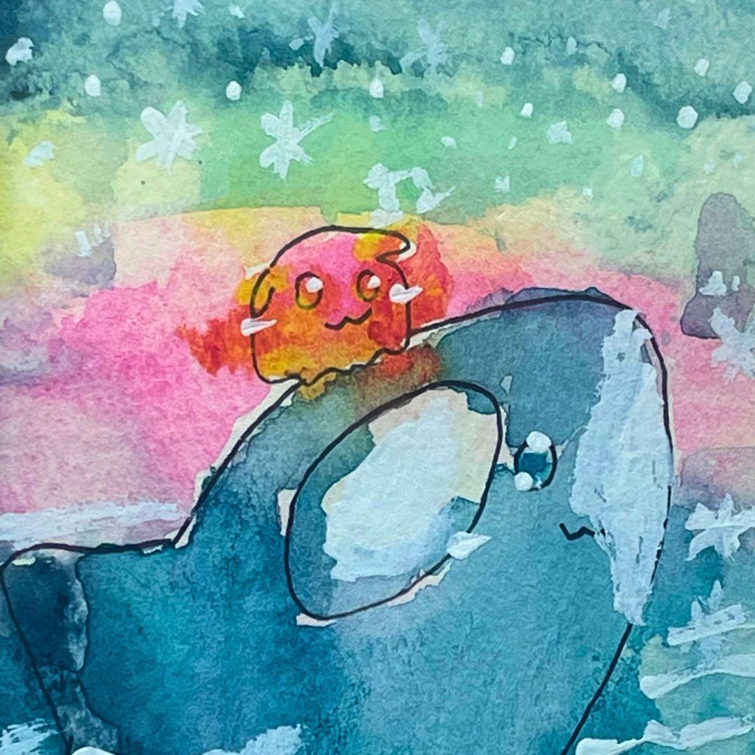 青い海を2人で旅をする/シャチとメンダコ 原画イラスト