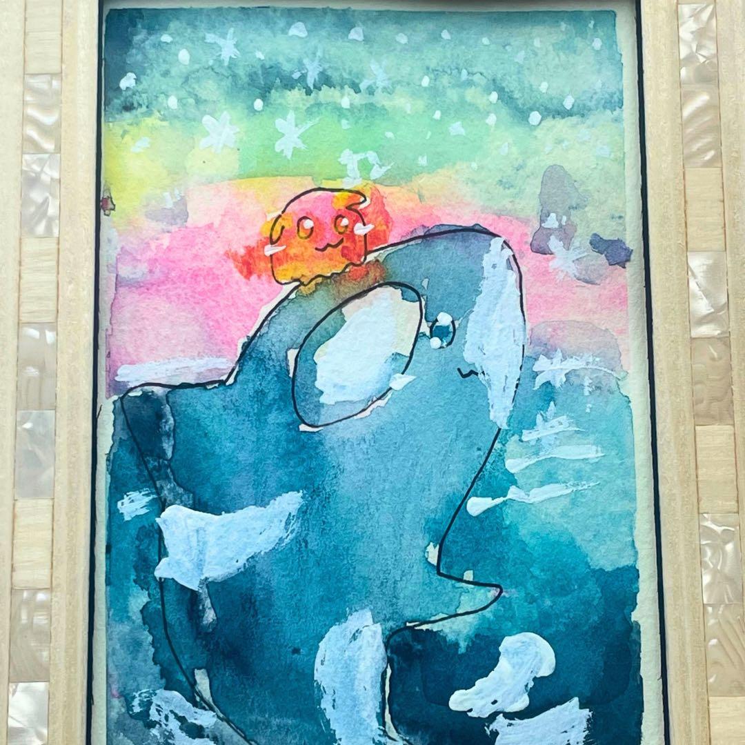 青い海を2人で旅をする/シャチとメンダコ 原画イラスト