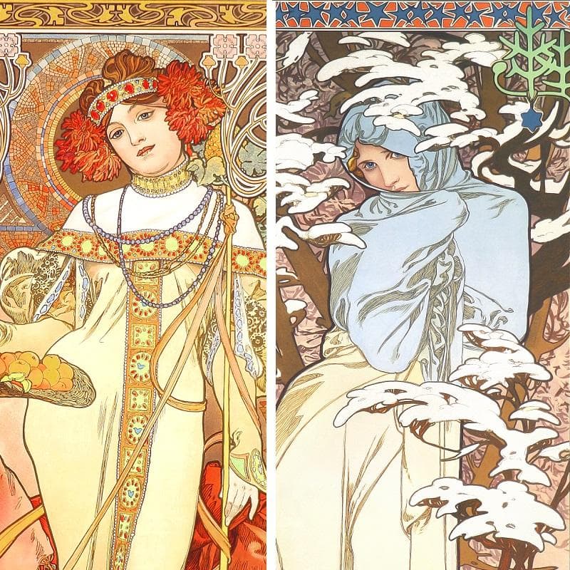 ★売約済 新品ミュシャ 限定300部版画 連作『春夏秋冬』4作品 財団エンボス