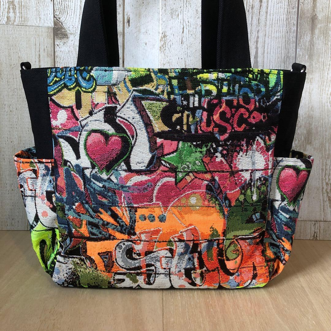 トートバッグ　ハンドメイド　デニムリメイク　ブラック　スプレー【新品デニム】