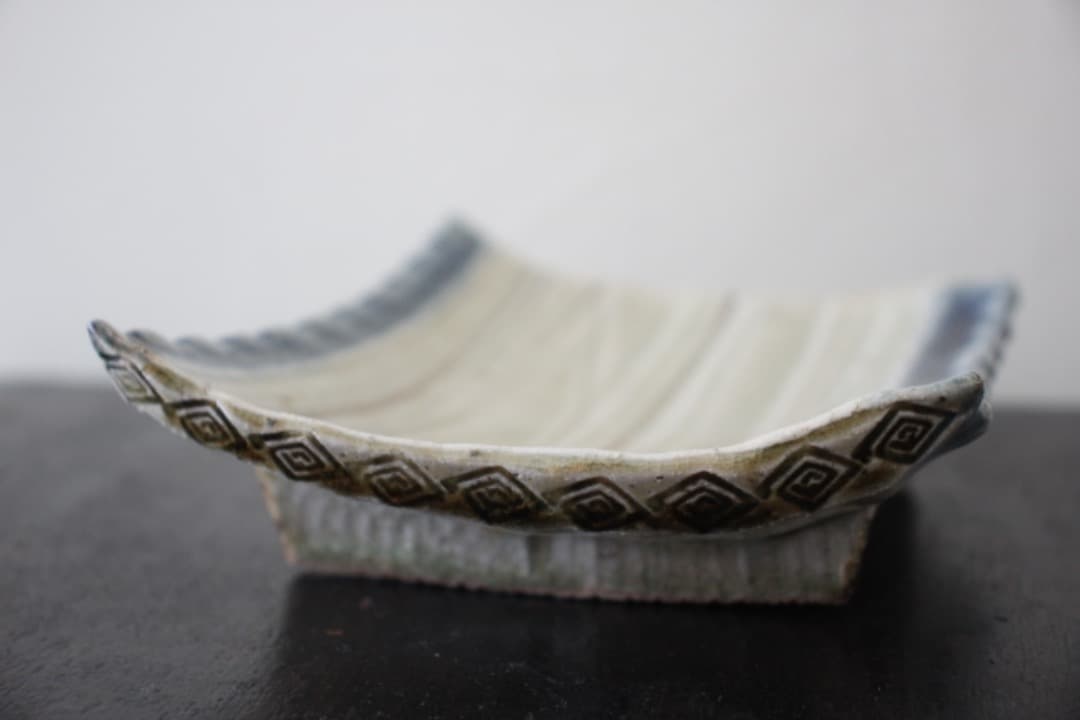 未使用　陶芸家　深谷泰　脚付き　皿　ペア