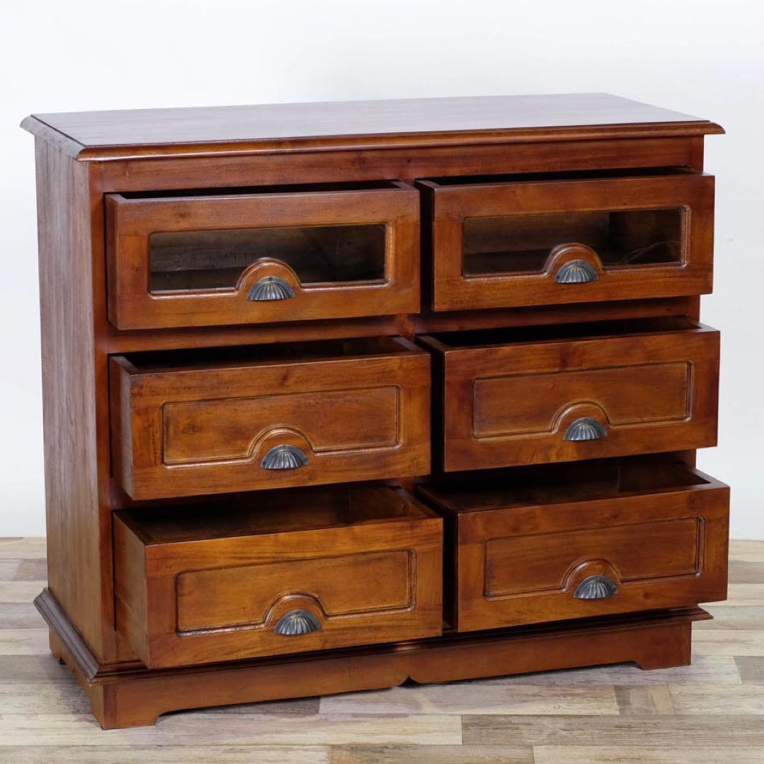 E 新品 アンティーク チェスト L カントリー リビング収納 木製 アジアン