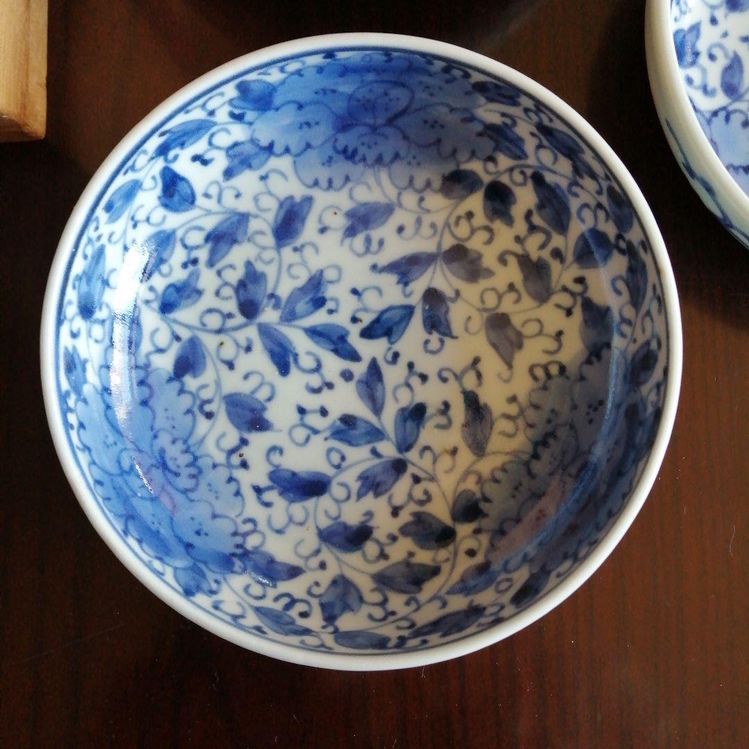 古伊万里　染付花唐草皿　5枚　12.4cm　江戸後期