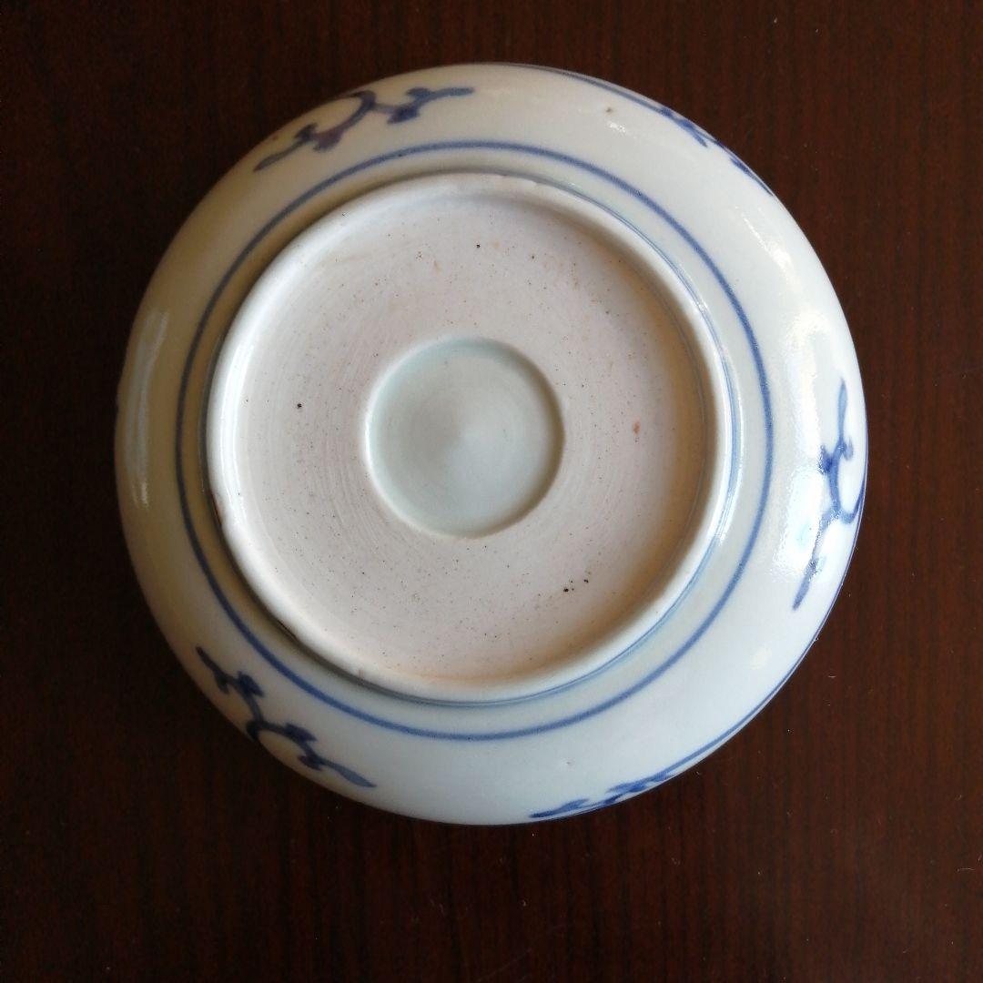古伊万里　染付花唐草皿　5枚　12.4cm　江戸後期