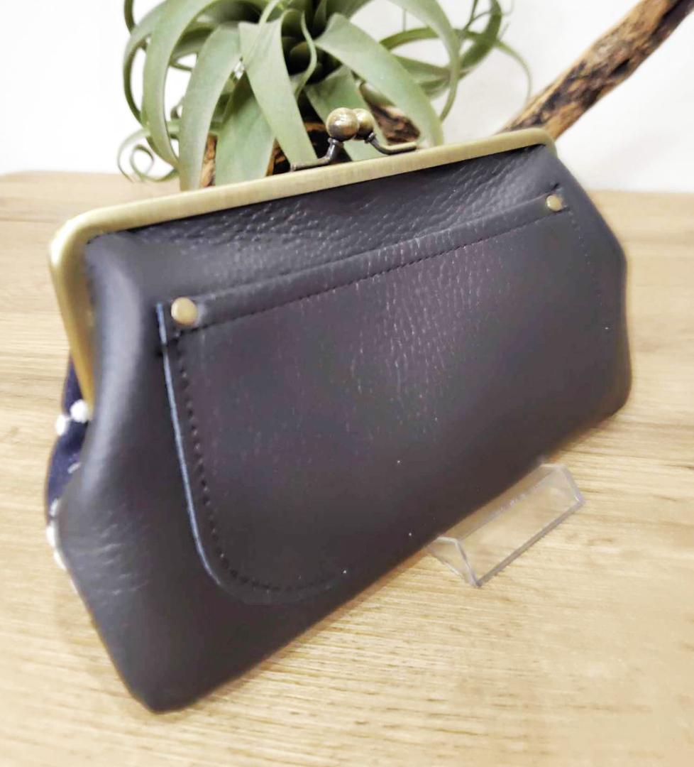 月*陽様 ミナペルホネン/tambourineタンバリンネイビー×白/がま口長財