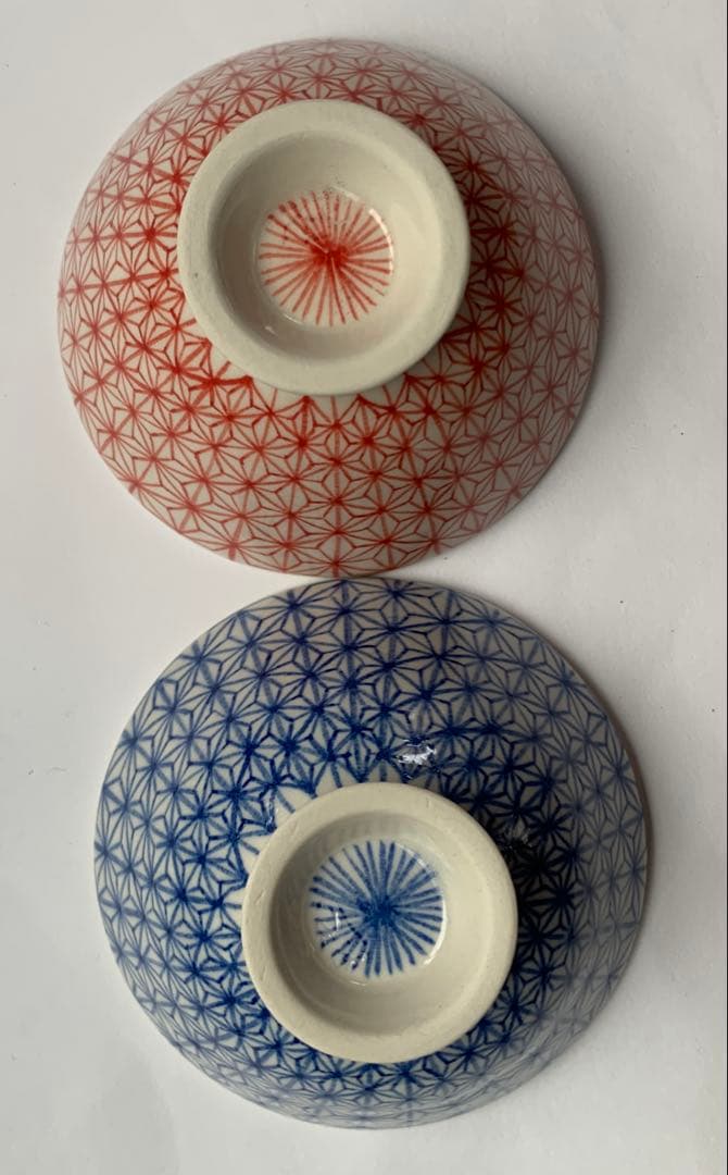 麻の葉.桜の小さなお茶碗セット（赤青）