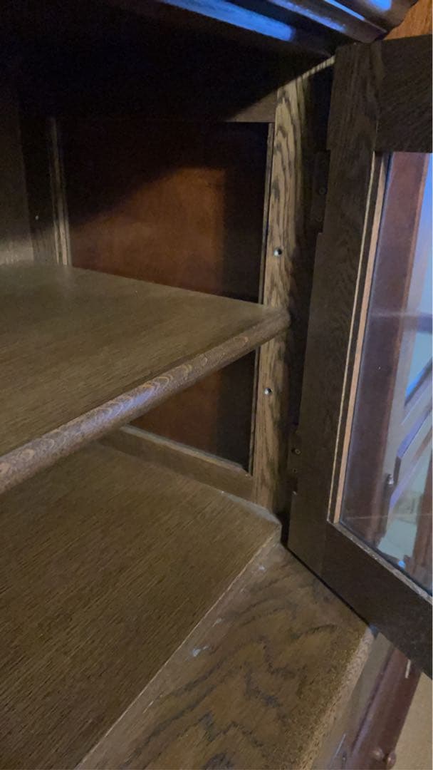 ミ*エ様 木製キャビネット ダークブラウン 4扉ガラス扉4 引き出し4