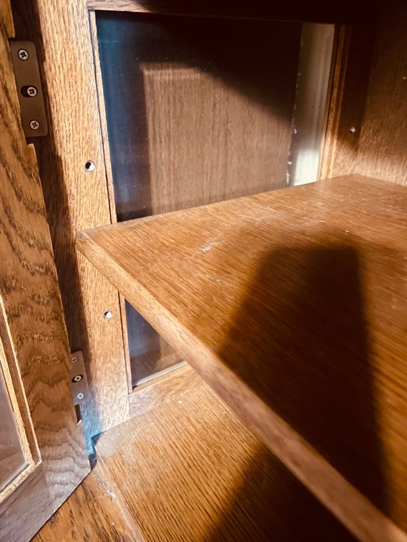 ミ*エ様 木製キャビネット ダークブラウン 4扉ガラス扉4 引き出し4