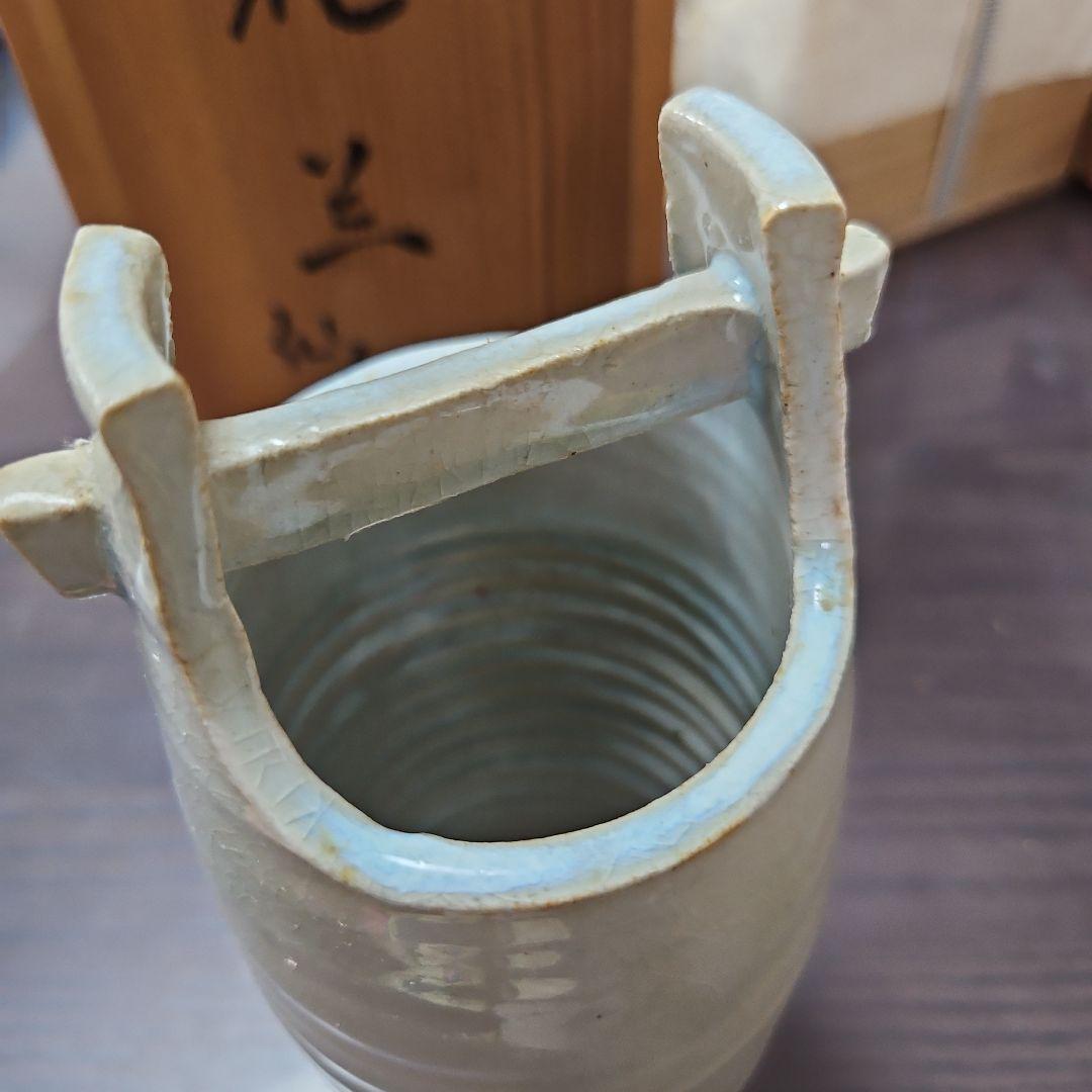 萩焼 持ち手付き白陶器花瓶 高さ約20cm