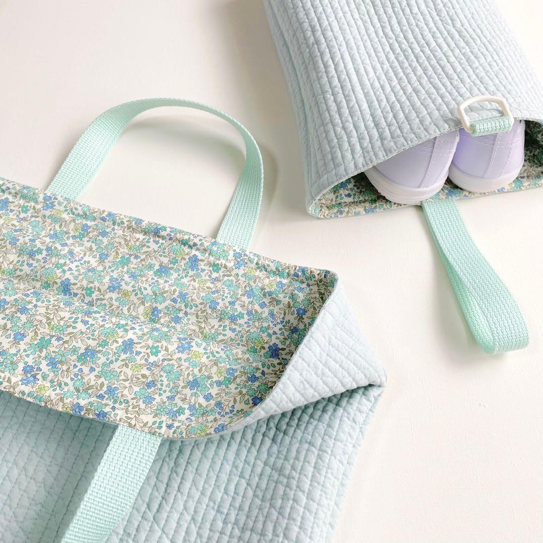 入園入学セット　ヌビ　レッスンバッグ　上靴入れ　お着替え袋　女の子　小花　ミント