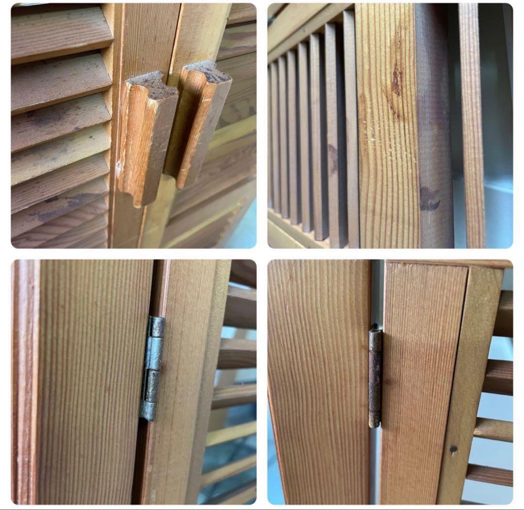 ヴィンテージ ウッドドア ミラー 両開き扉式 壁掛け 鏡 姿見