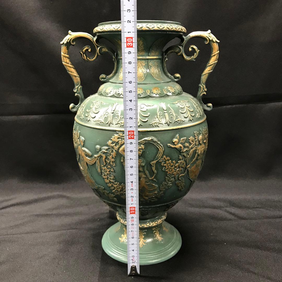 【USED】ブロンズ　金属　花瓶　フレンチヌーボー　青磁色
