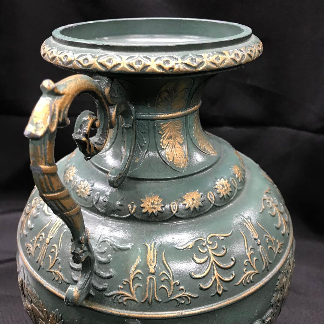 【USED】ブロンズ　金属　花瓶　フレンチヌーボー　青磁色