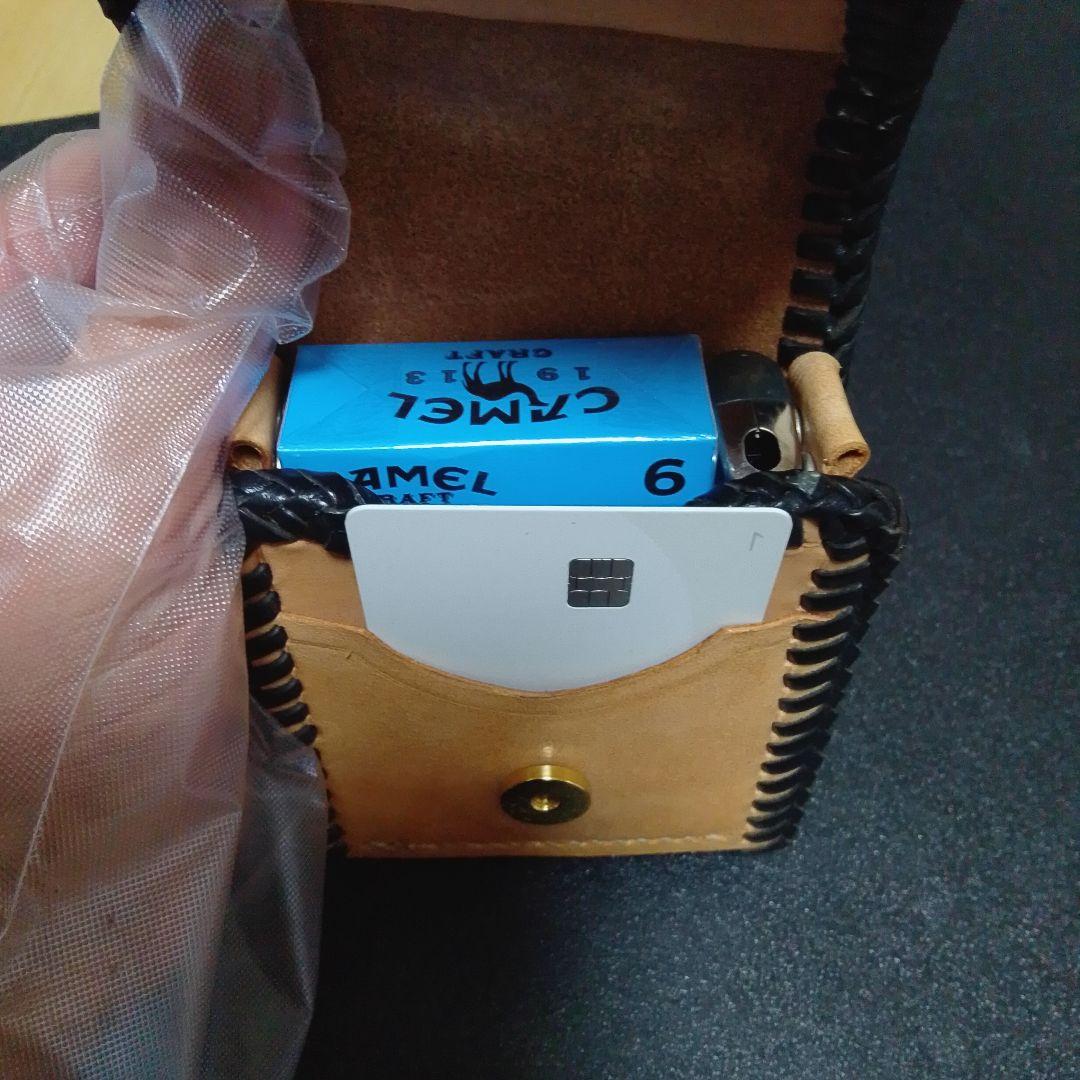 レザーシガレットケース　シルバー925フック、リング付き