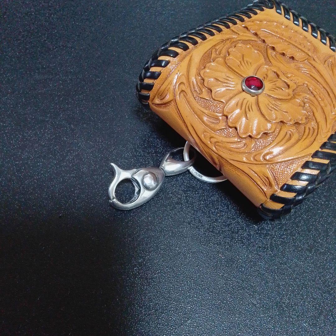 レザーシガレットケース　シルバー925フック、リング付き