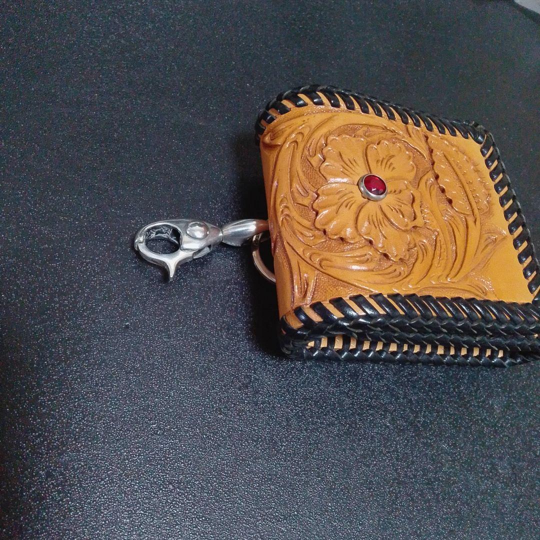 レザーシガレットケース　シルバー925フック、リング付き