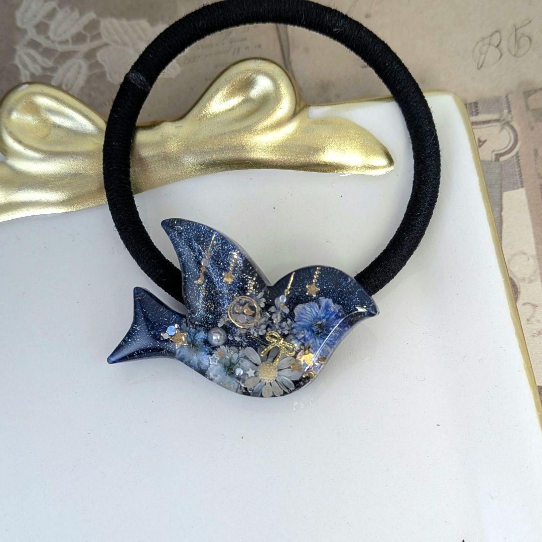 ＃519 星空✴小鳥✴レジンヘアゴムキーホルダーブローチ