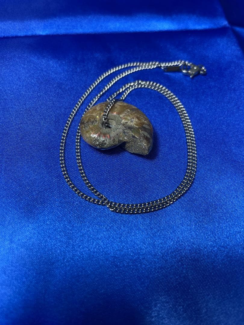 アンモナイト化石チタンネックレス(26×21×9mmチェーン42cm)MN-22