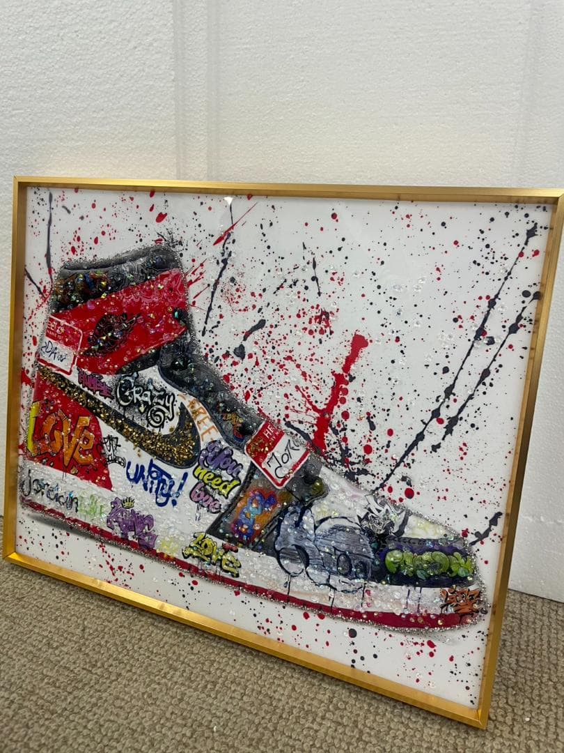 水晶絵　NIKE　ナイキ　スニーカー　アートパネル　絵　絵画　額絵　額縁　アート