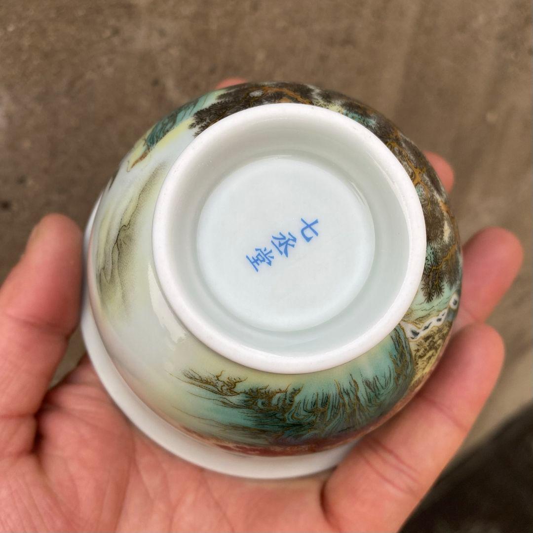 中国茶器 七承堂可懸停山居払雲図三才蓋碗 茶杯 茶碗 煎茶道具 新品未使用