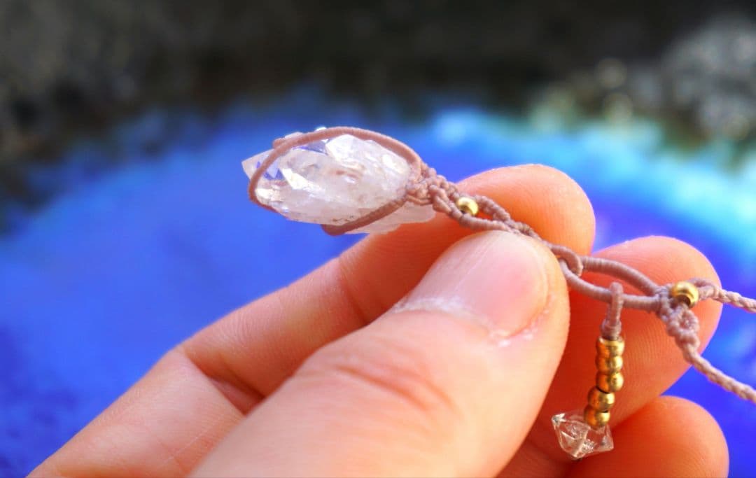 国産カテドラル水晶　パキスタン産両剣水晶　マクラメ　ネックレス