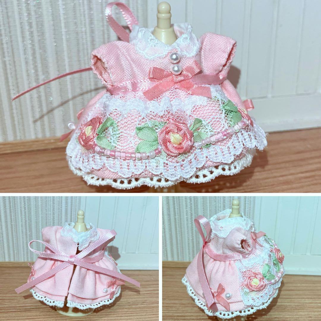 リボン刺繍と刺繍のワンピース୨୧ネコちゃんと紫陽花＊赤ちゃんサイズ＊ドール服