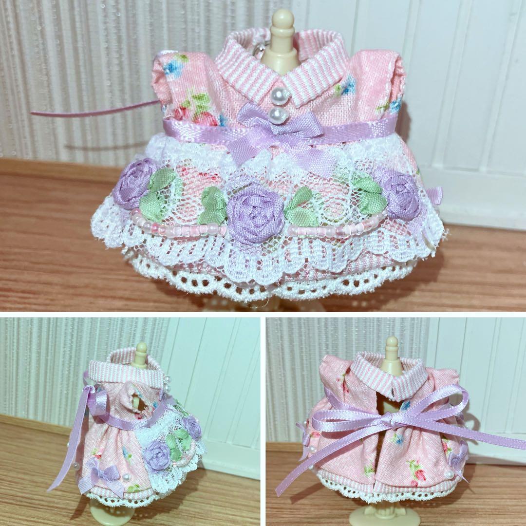 リボン刺繍と刺繍のワンピース୨୧ネコちゃんと紫陽花＊赤ちゃんサイズ＊ドール服