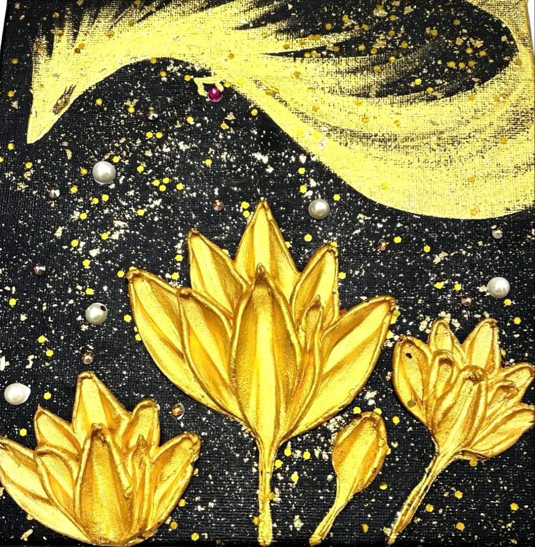 開運絵画　龍神様　金龍　蓮の花　金運　財運　金箔　運気上昇　開運