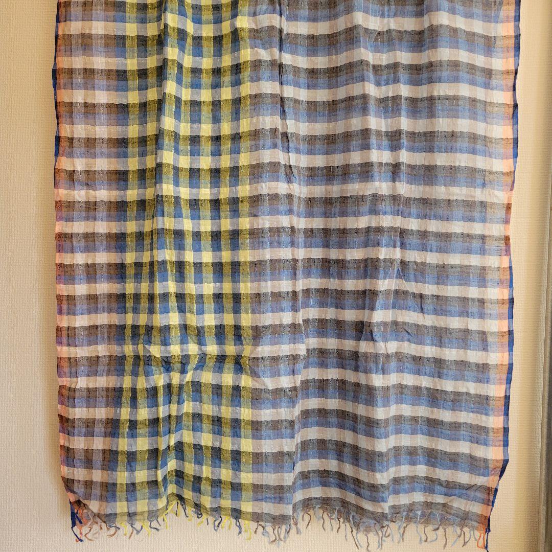 美品 EPICE エピス リネンストール チェック ブルー イエロー オレンジ
