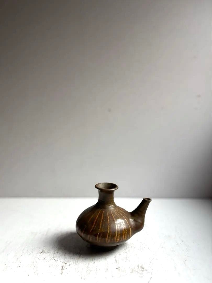 894 民芸 民陶 小鹿田焼 飴釉口付徳利 ① フォークアート 古手 希少