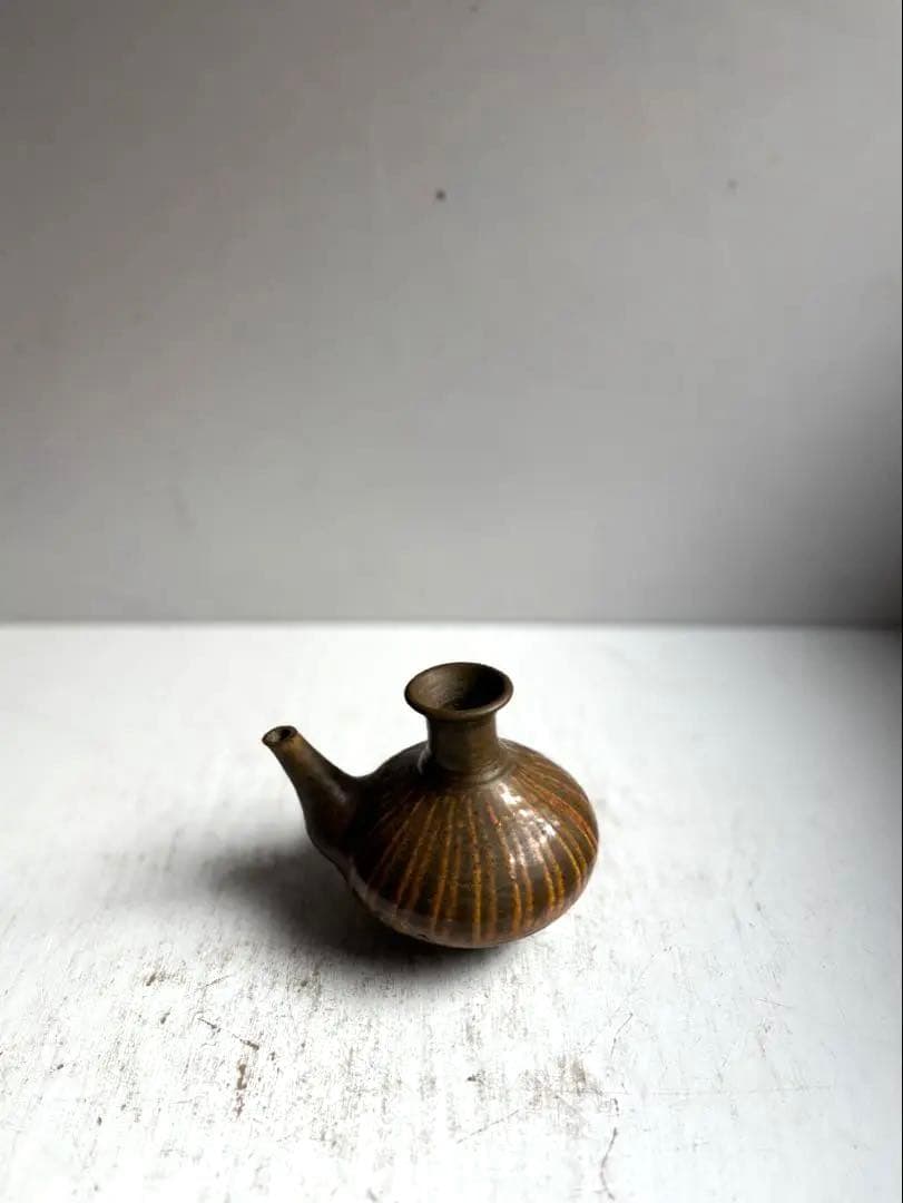 894 民芸 民陶 小鹿田焼 飴釉口付徳利 ① フォークアート 古手 希少
