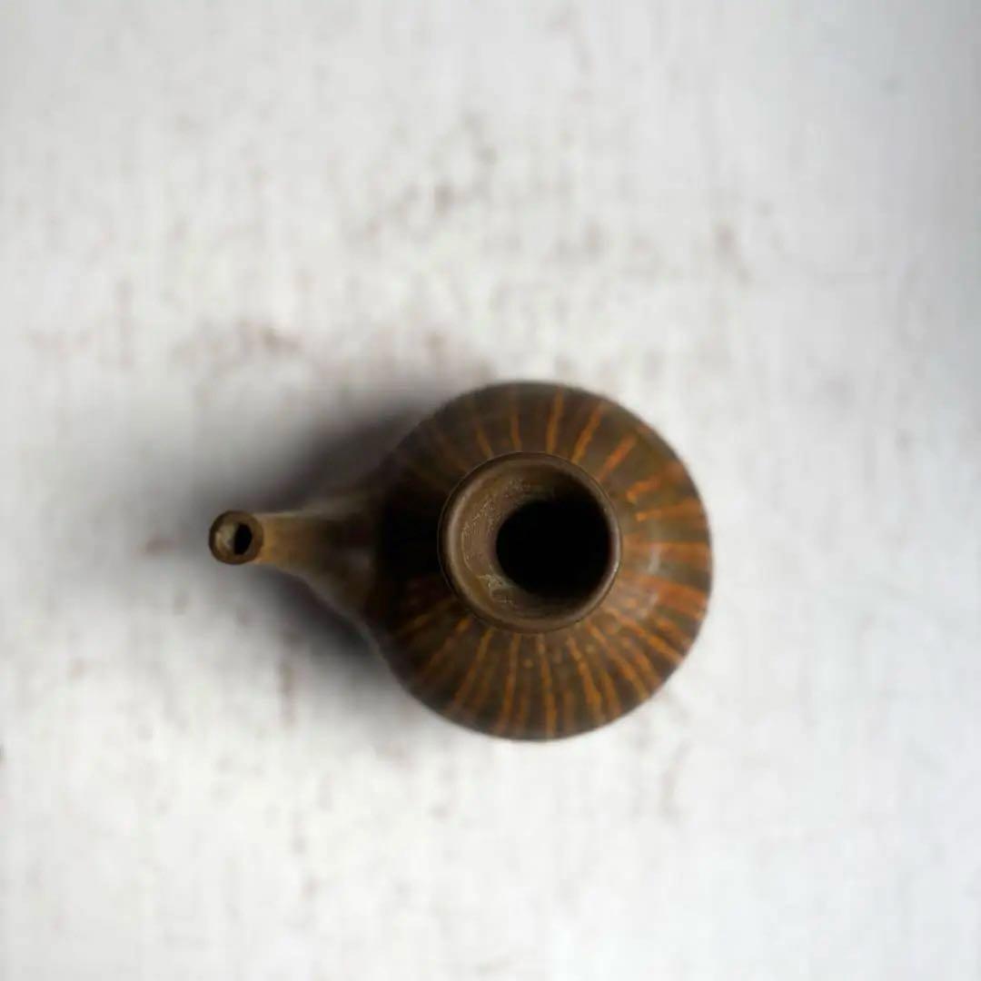 894 民芸 民陶 小鹿田焼 飴釉口付徳利 ① フォークアート 古手 希少