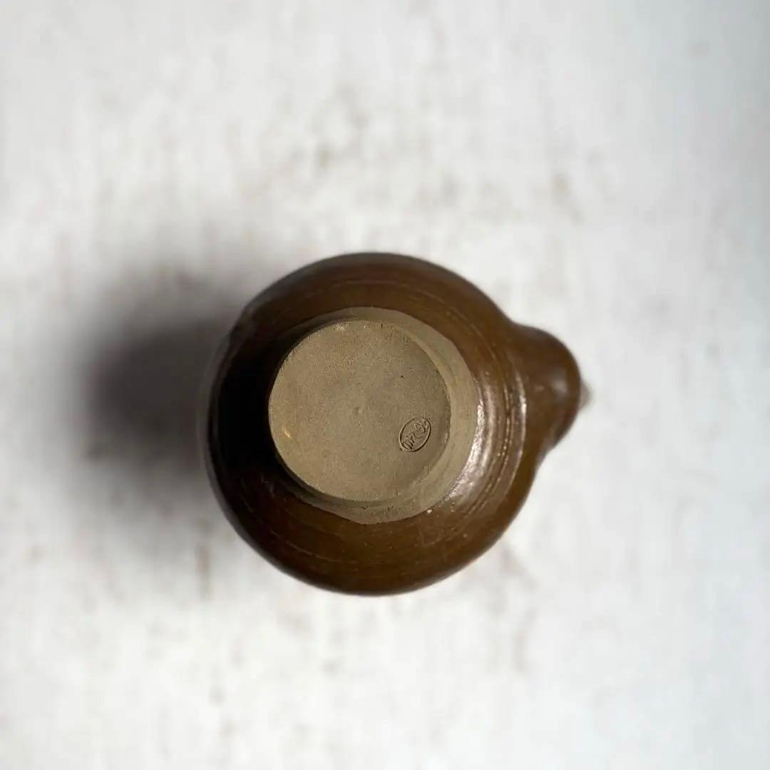 894 民芸 民陶 小鹿田焼 飴釉口付徳利 ① フォークアート 古手 希少