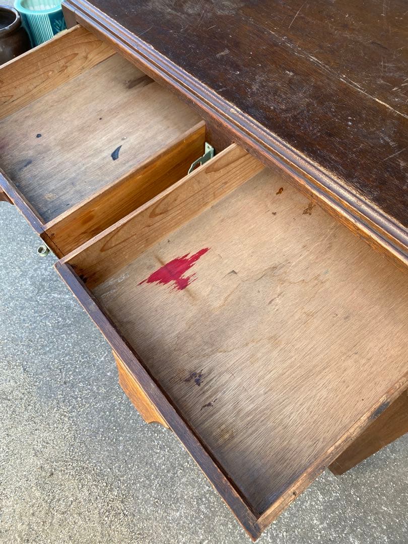 木製デスク　アンティーク　レトロ　古家具　引き出し　テーブル　古道具　平机