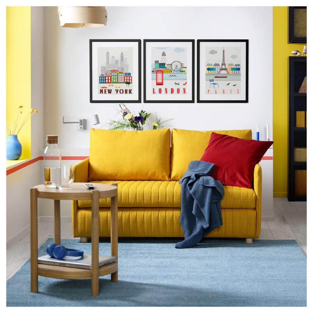 IKEA フリデフルト イエロー ストライプデザイン ソファベッド 2人用