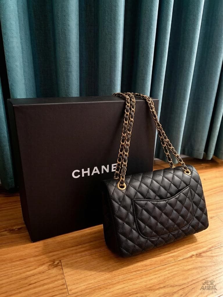 チェーンショルダーバッグ ゴールド 金具 キャビアスキン ノベルティ