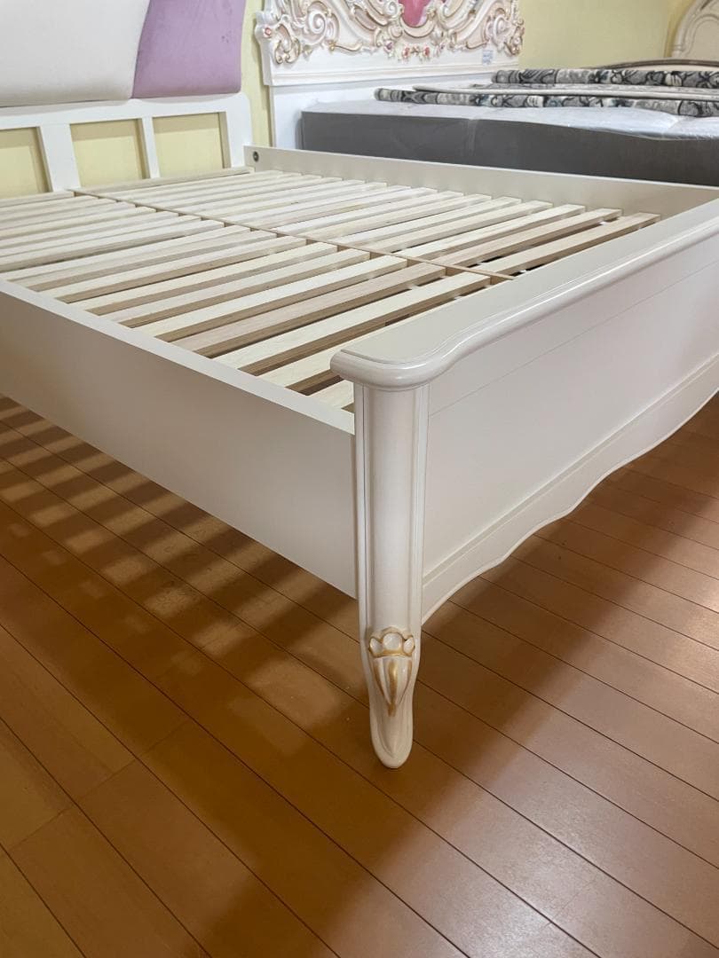 ベッドフレーム ダブルベッド ホワイト ロココ プリンセス