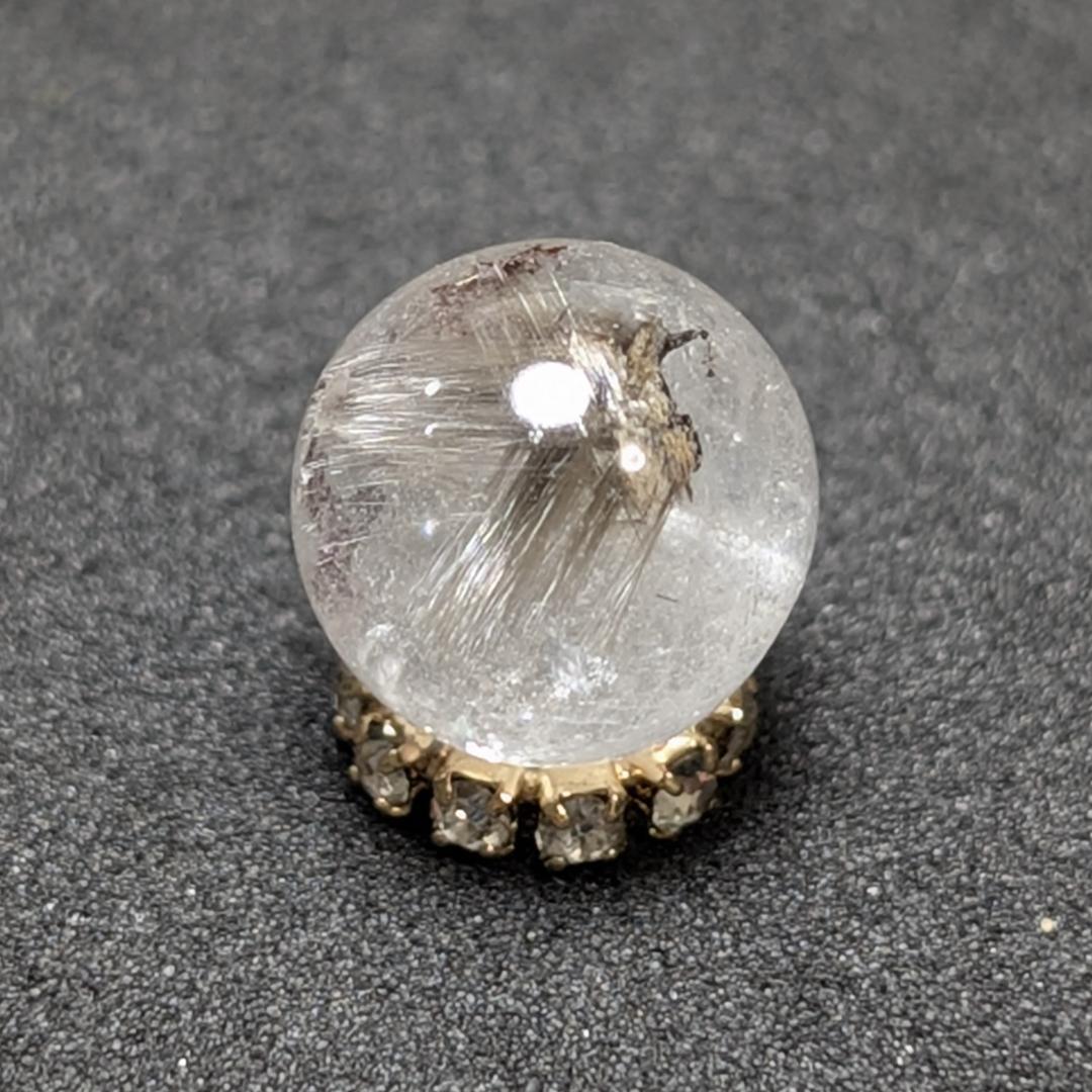 【白金色の結晶が素敵】プラチナルチルクォーツ 一点物 9ミリ 粒売り 貫通穴あり