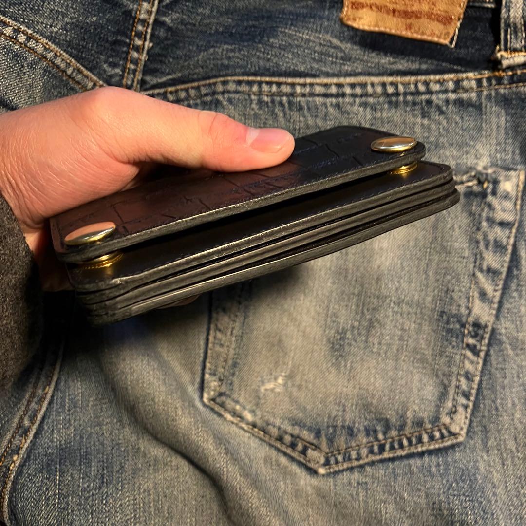 お札が折れない！ミドルトラッカーウォレット 3層 ブラス 栃木レザー