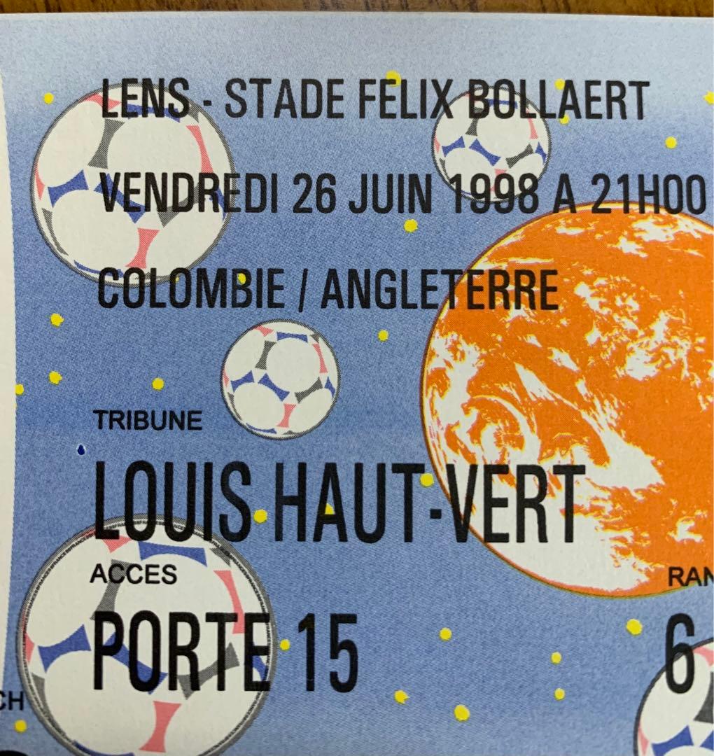 FRANCE98 コロンビアvsイングランド チケット半券 ウイリアム王子臨席！