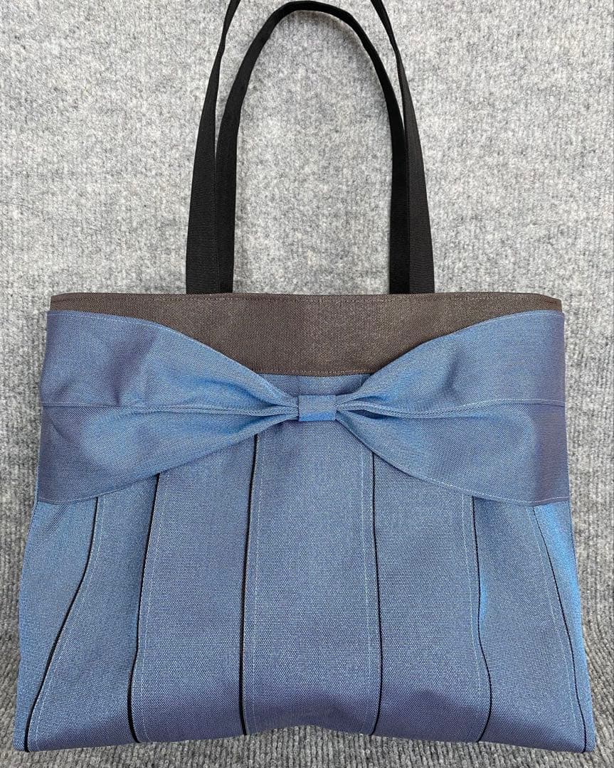A4サイズ♡倉敷畳縁シンプルリボントート(スモーキーブルー)
