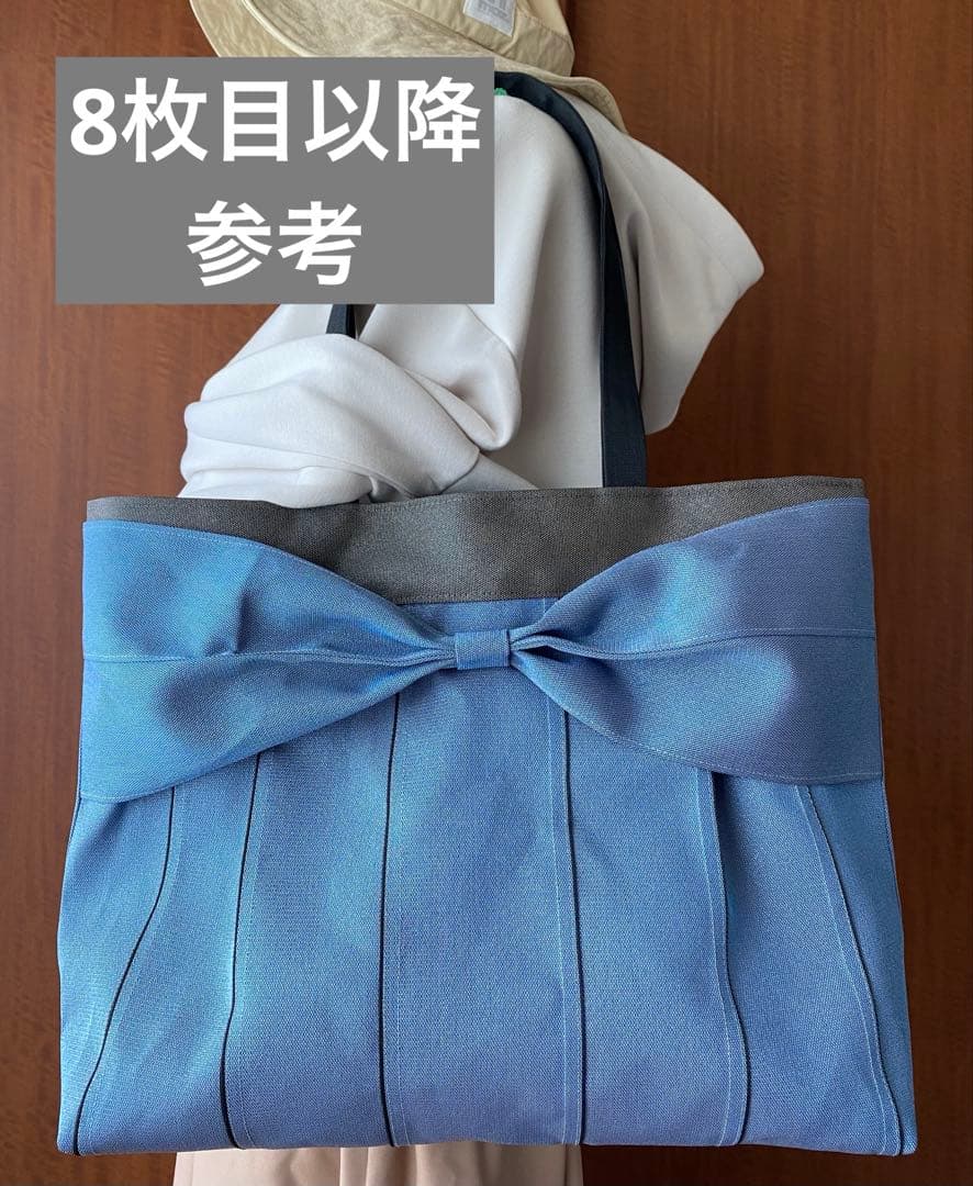 A4サイズ♡倉敷畳縁シンプルリボントート(スモーキーブルー)