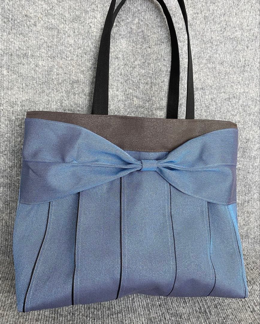 A4サイズ♡倉敷畳縁シンプルリボントート(スモーキーブルー)