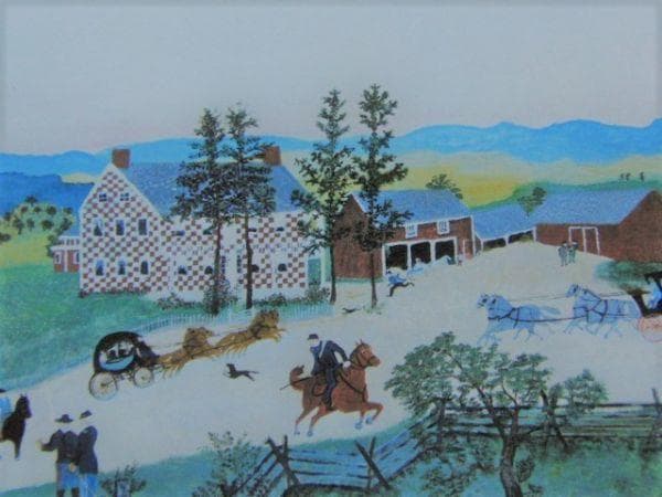 グランマ・モーゼス、『格子縞の家』、希少画集画、状態良好