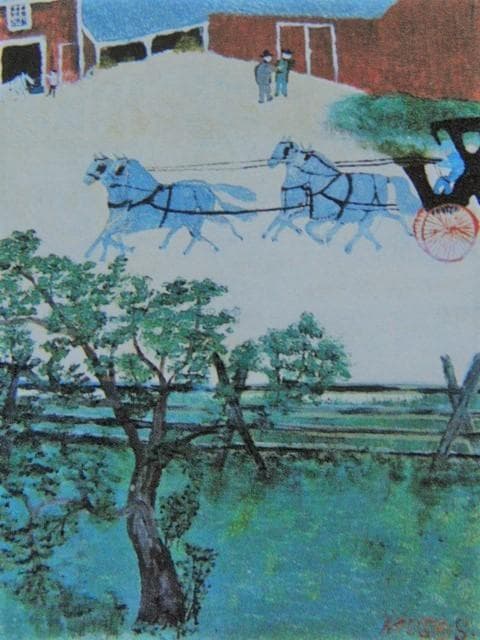 グランマ・モーゼス、『格子縞の家』、希少画集画、状態良好